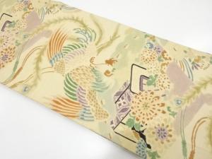 アンティーク　鳳凰に御所車・菊模様織り出し丸帯（着用可）